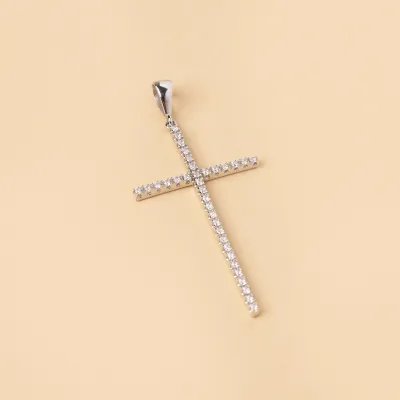 White gold light cross with cubic zirconia