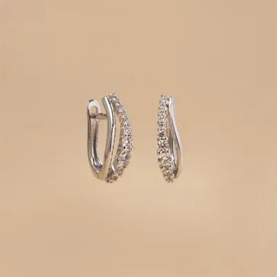 White gold lady earrings double line with cubic zirconia
