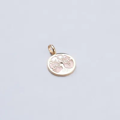 Small round pendant "Tree of Life" in yellow gold with mother of pearl