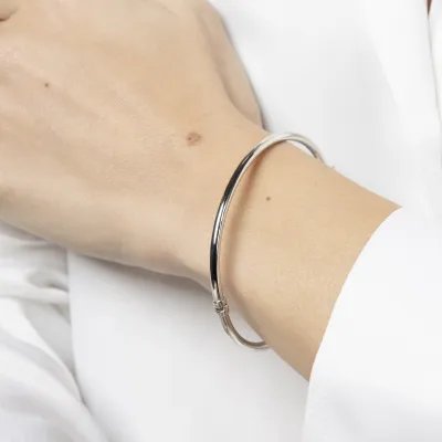 White gold round tube bangle