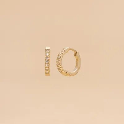 Yellow gold round earrings with cubic zirconia