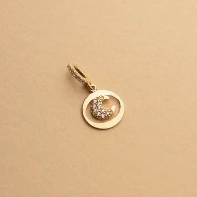 Moon-shaped pendant in yellow gold with cubic zirconia