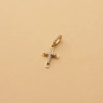 Yellow gold small cross pendant with cubic zirconia