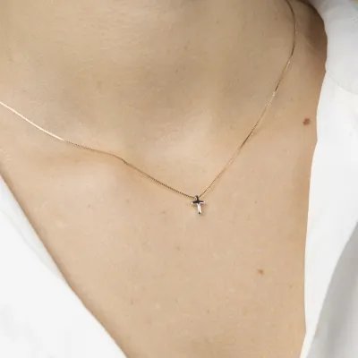 Yellow and white gold cross necklace