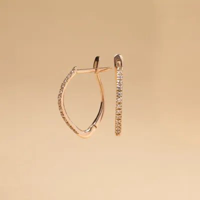 Red gold earrings with cubic zirconia