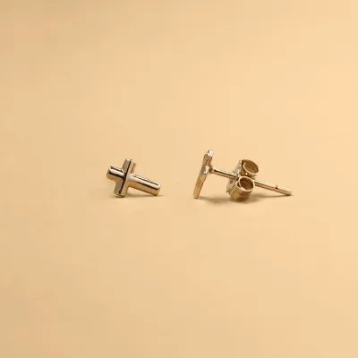Yellow Gold Cross Stud Earrings