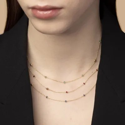 Yellow gold necklace with natural stones (3 options)