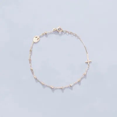 Light yellow gold rosary bracelet with cross