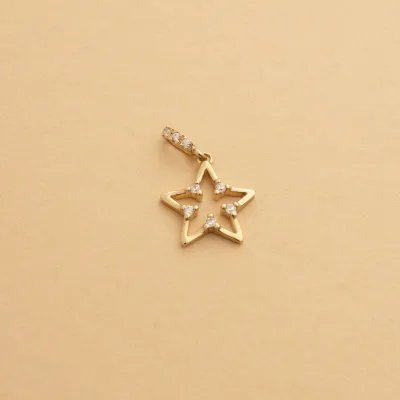 White and yellow gold moon-shaped pendant with cubic zirconia