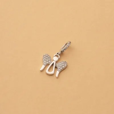 White gold angel-shaped pendant with cubic zirconia