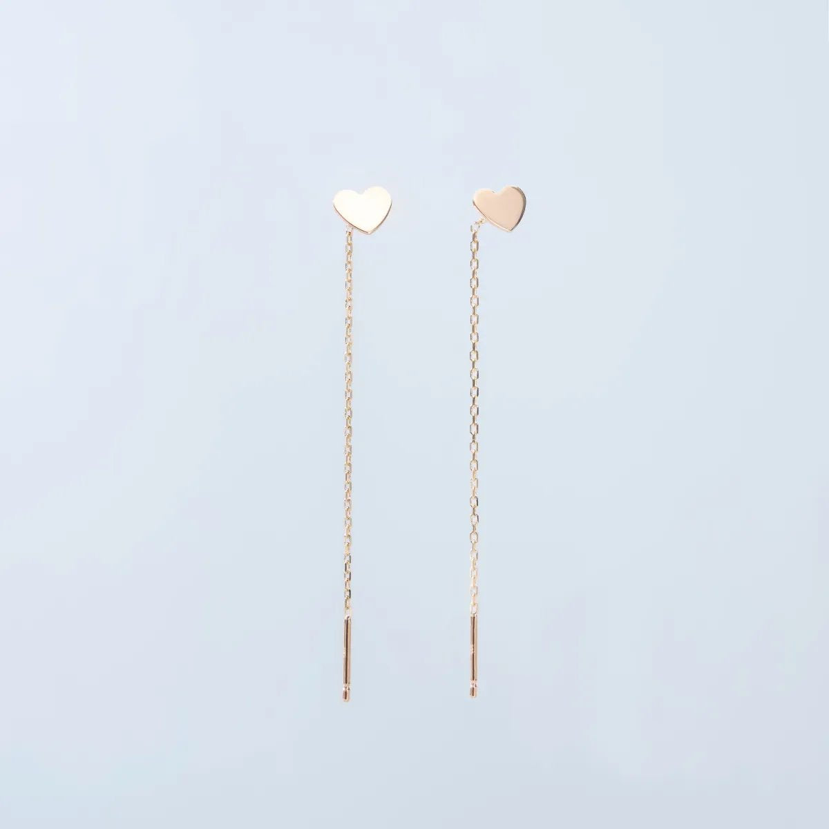 Yellow Gold Chain Earrings with Heart