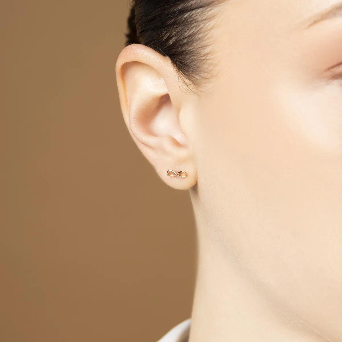 Rose gold infinity stud earrings without stones