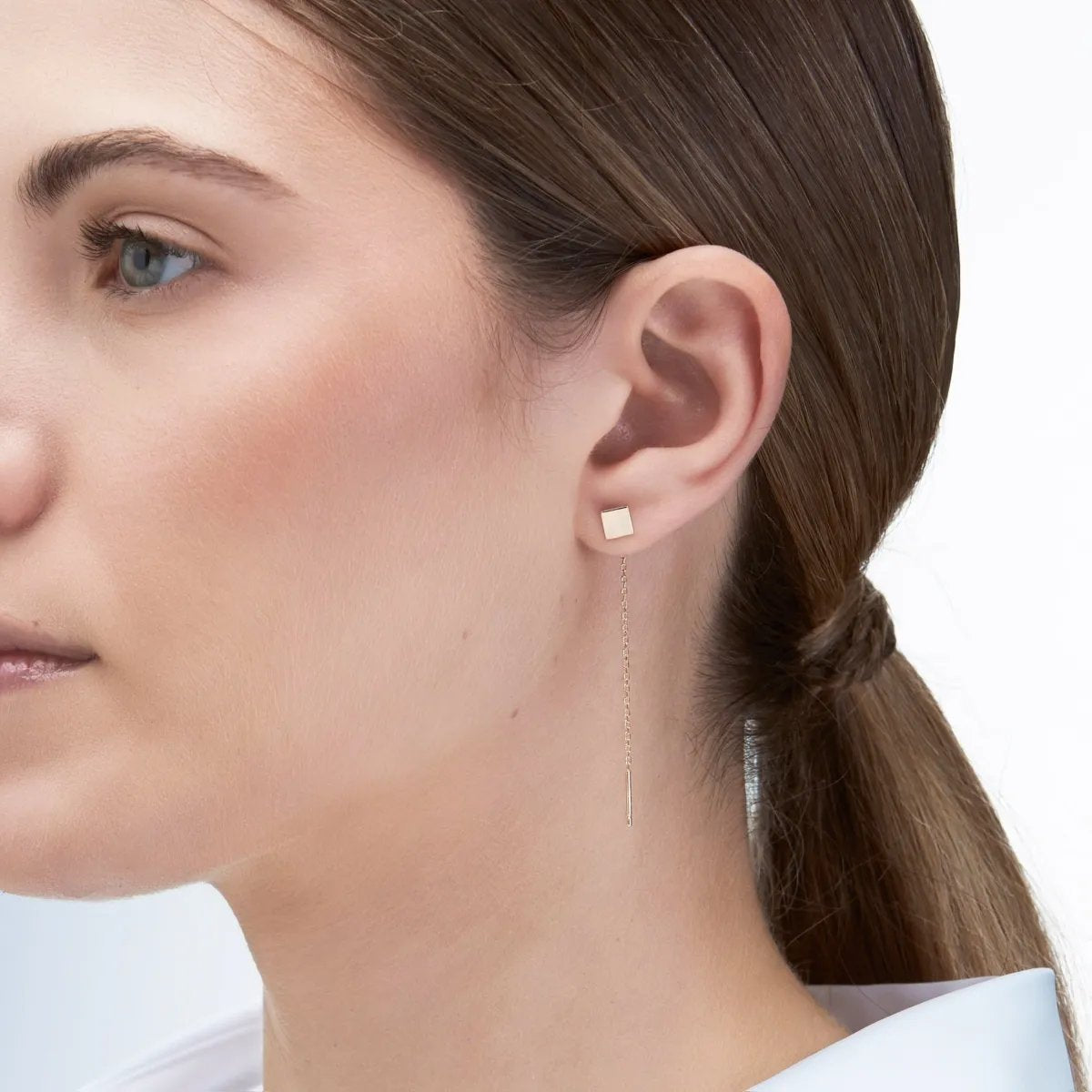 Yellow Gold Chain Earrings with Square