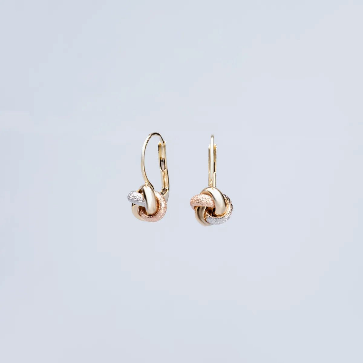 "Knot" earrings in yellow, white and rose gold