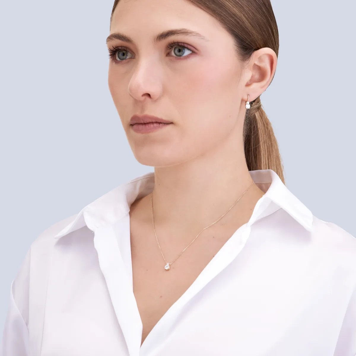 Yellow gold set (necklace + earrings) with cubic zirconia