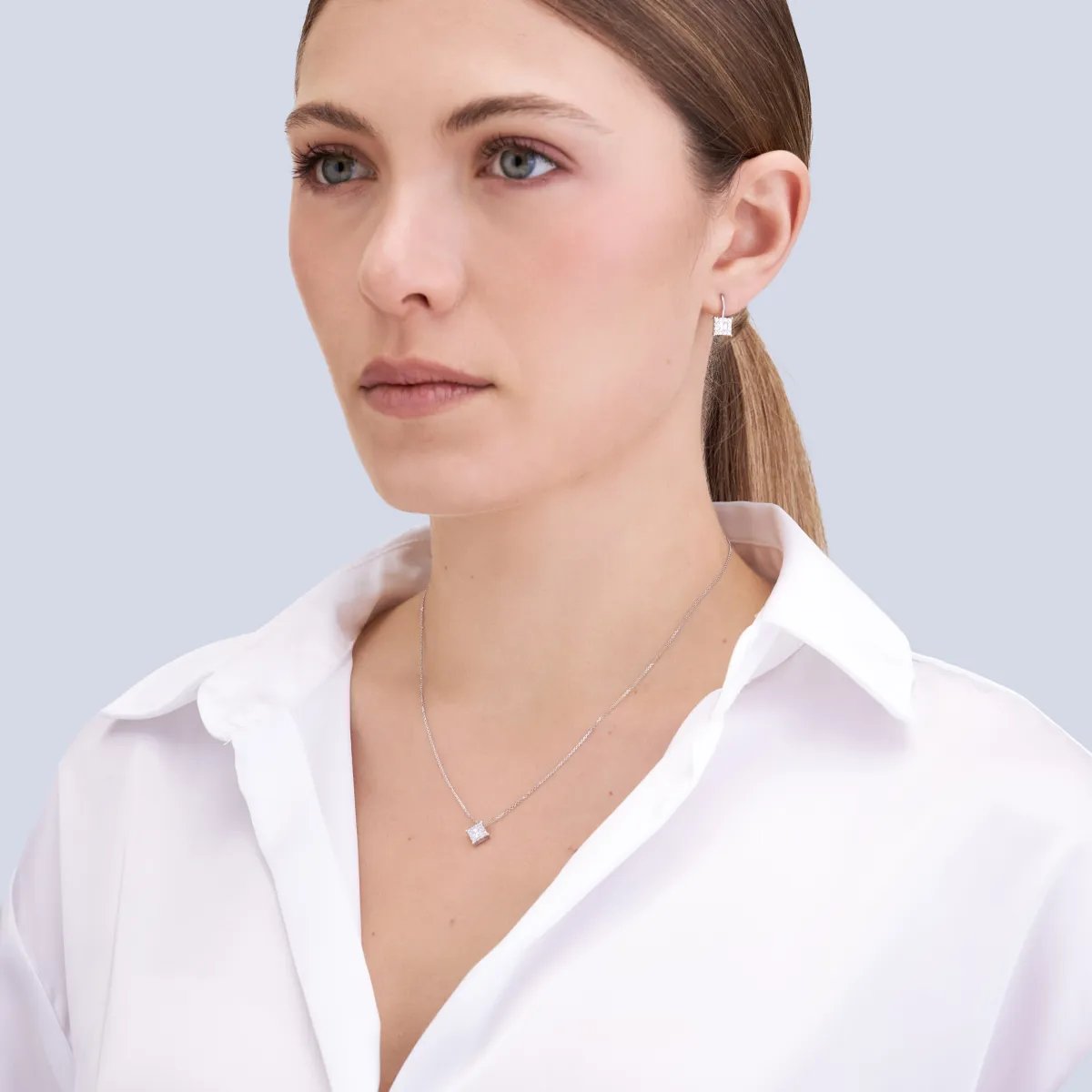 White gold set (necklace + earrings) with cubic zirconia