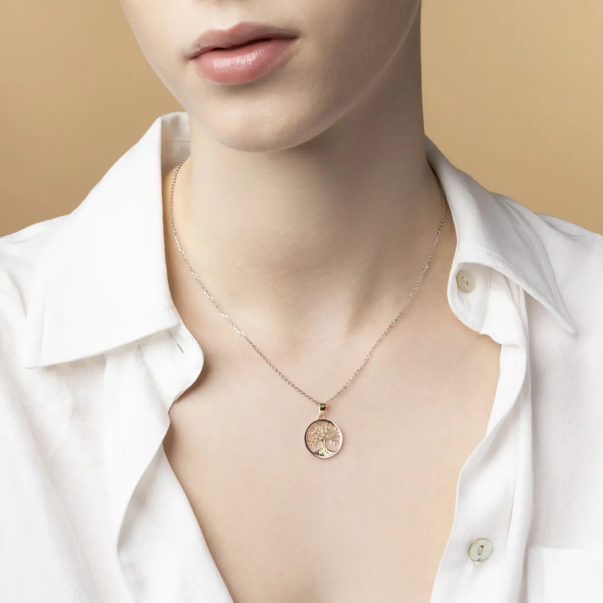 Yellow and white gold medium round pendant "Tree of Life"