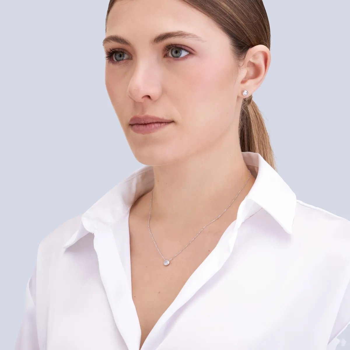 White gold set (necklace + earrings) with cubic zirconia