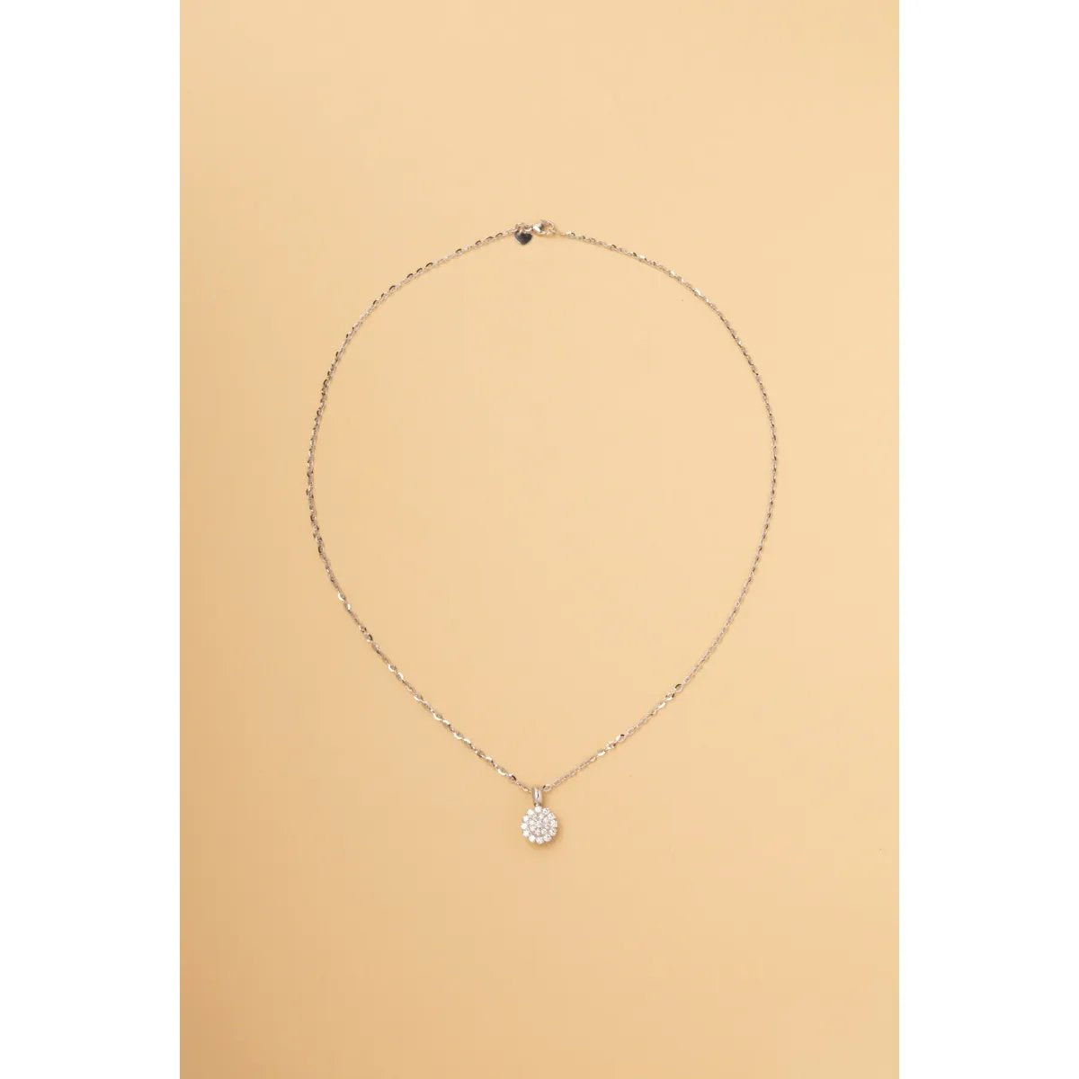 White gold rose-shaped necklace with cubic zirconia