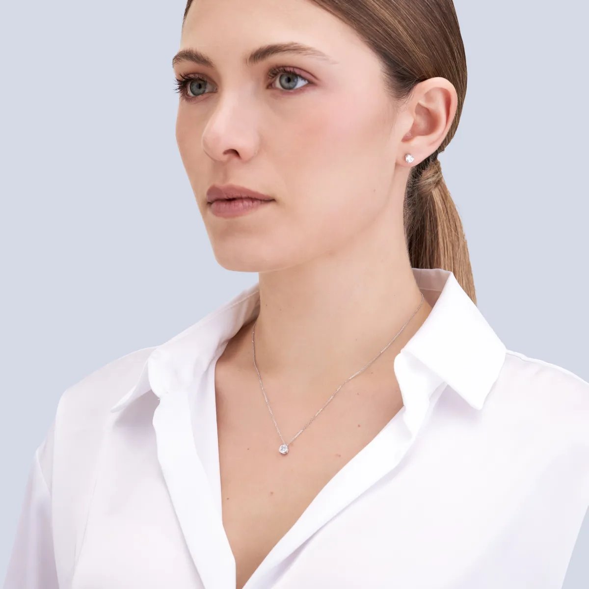 White gold set (necklace + earrings) with cubic zirconia