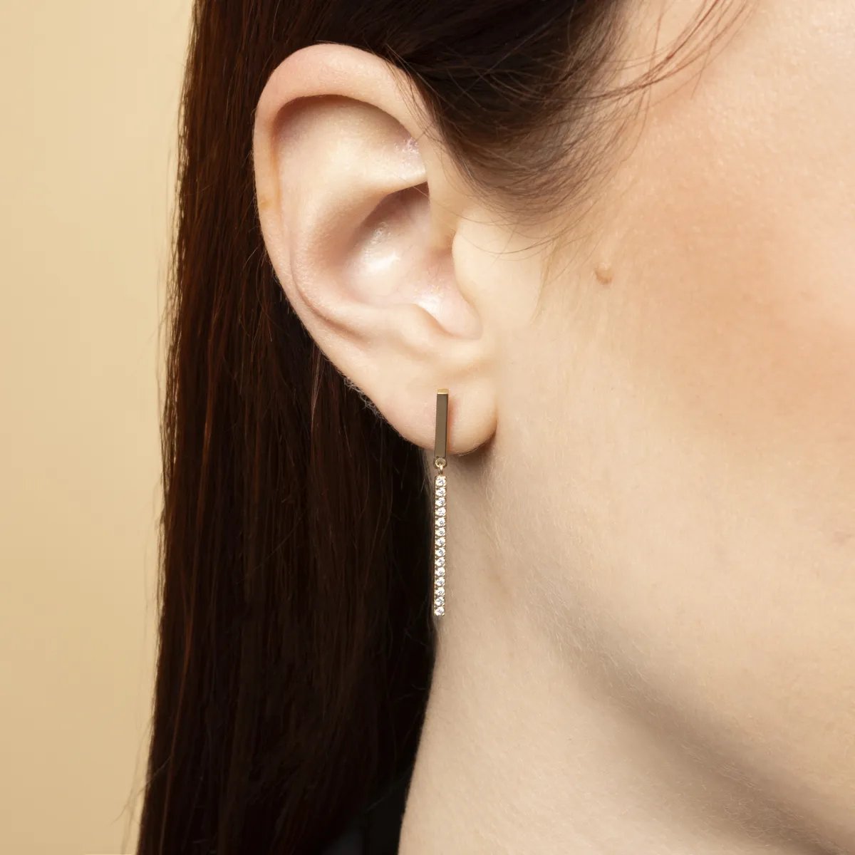 Yellow gold pendant earrings with cubic zirconia