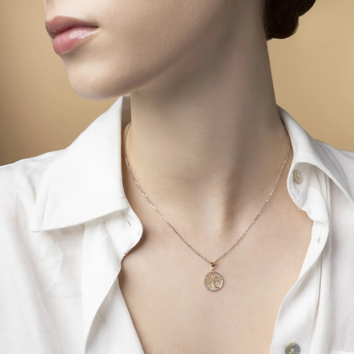 Yellow and white gold  small round pendant "Tree of Life"