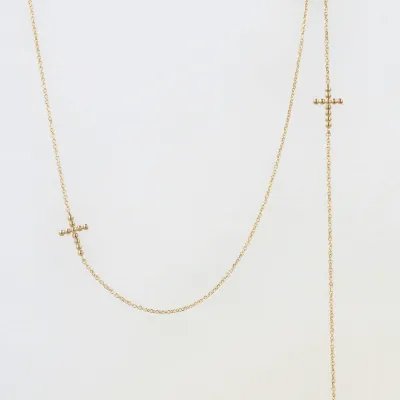 Lightweight yellow gold set with cross necklace and bracelet
